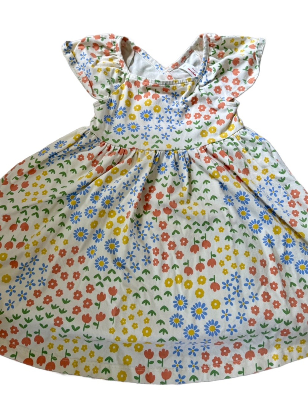 Hanna Andersson White Dress with Blue, Yellow, Green & Coral Floral Print